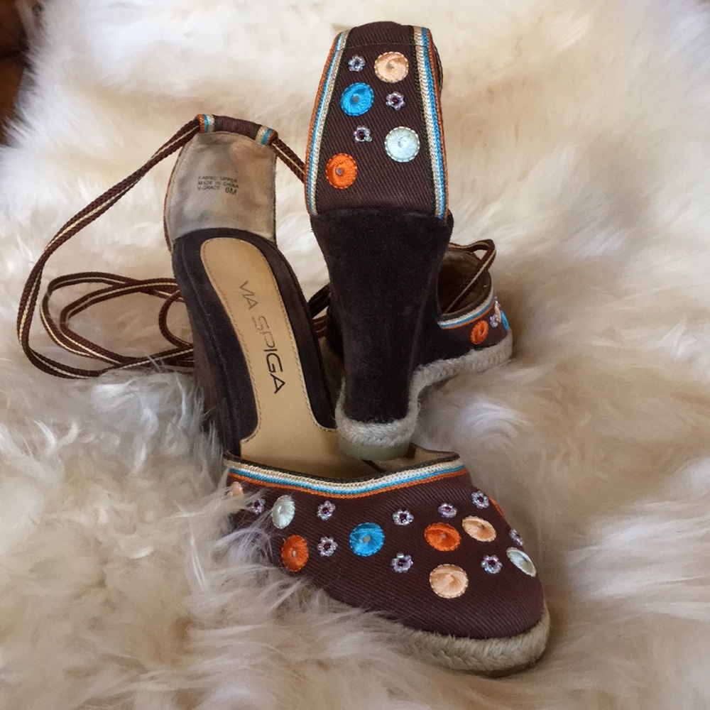 Via Spiga Embroidered wedge espadrille